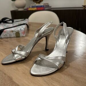Stuart Weitzman Silver Strappy Heels